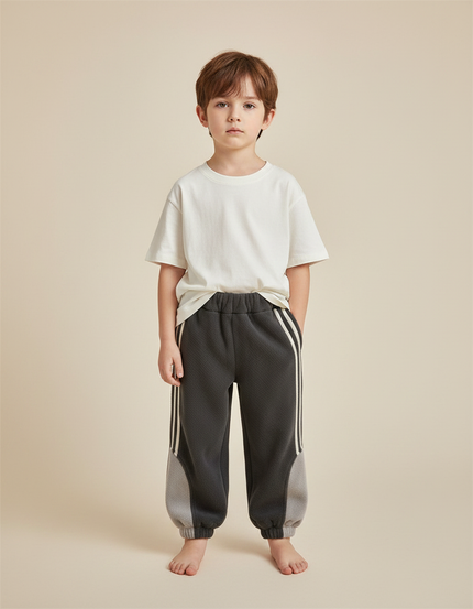 Pantalon Velours Gris Sportif Rayures Enfants Hiver - Molleton