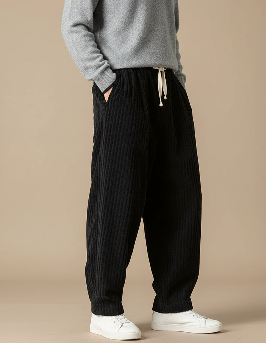 Pantalon Velours Homme Noir Baggy