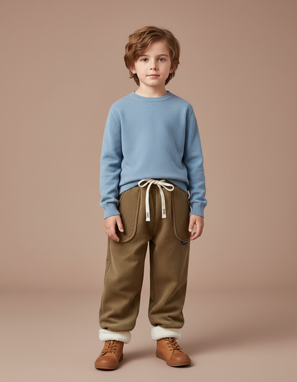 Pantalon Velours Marron Doublé Sherpa Ample Confortable Enfant