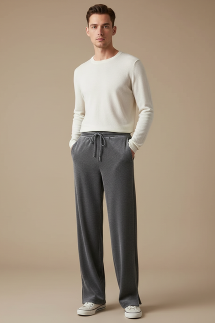 Pantalon Velours Gris Côtelé Large Décontracté Homme - Cordé