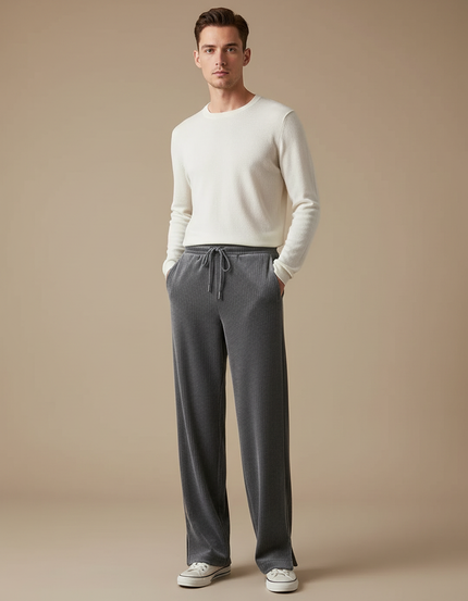 Pantalon Velours Gris Côtelé Large Décontracté Homme - Cordé