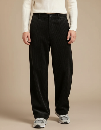 Pantalon Velours Côtelé Noir Droit Ample Homme - Cordé