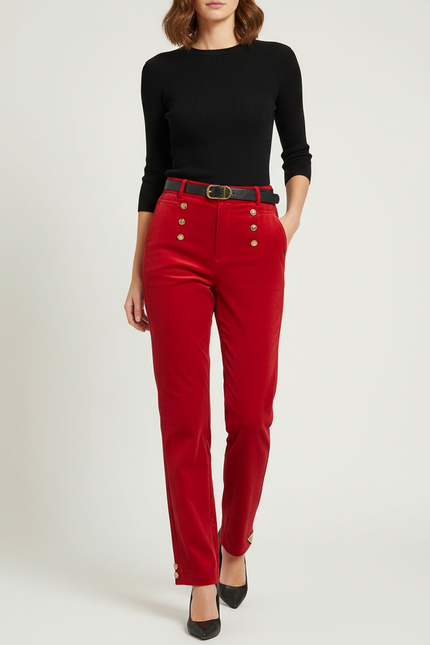 Pantalon Skinny Velours - Rouge