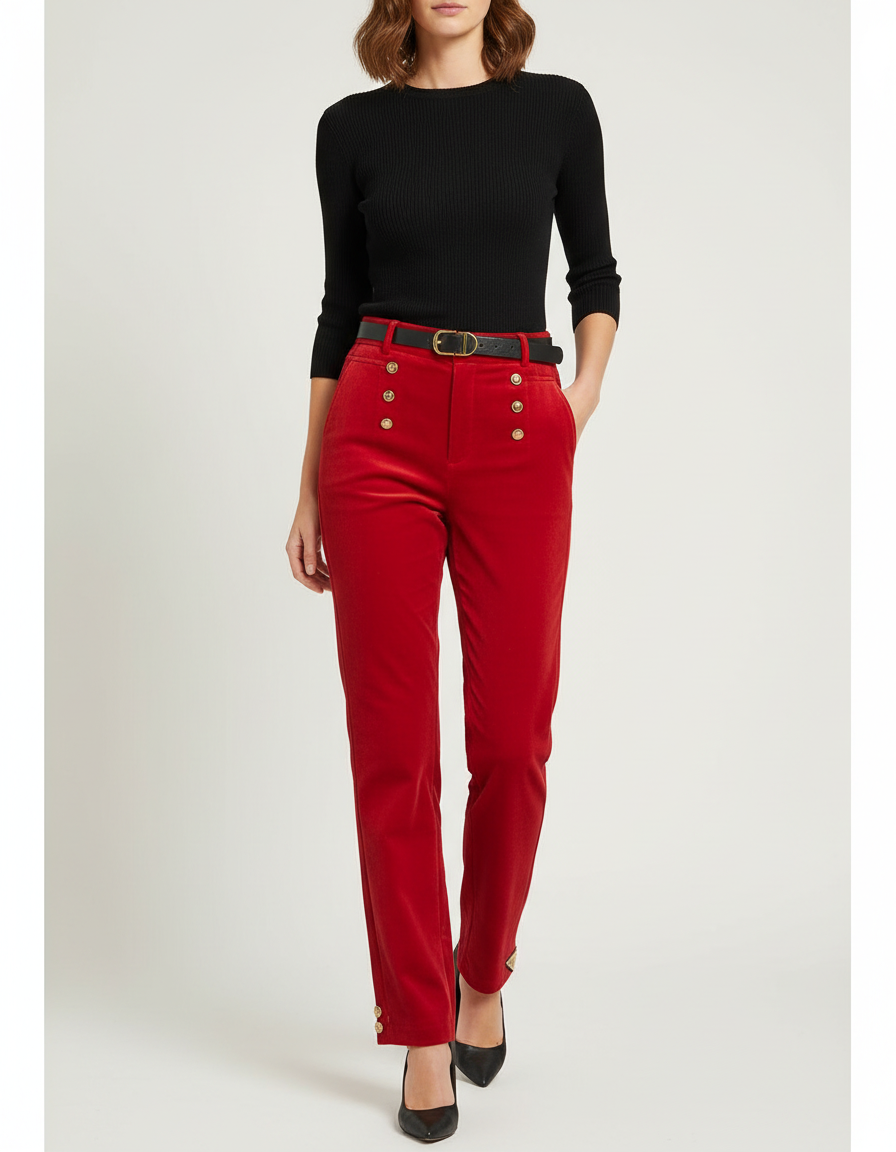 Pantalon Skinny Velours - Rouge
