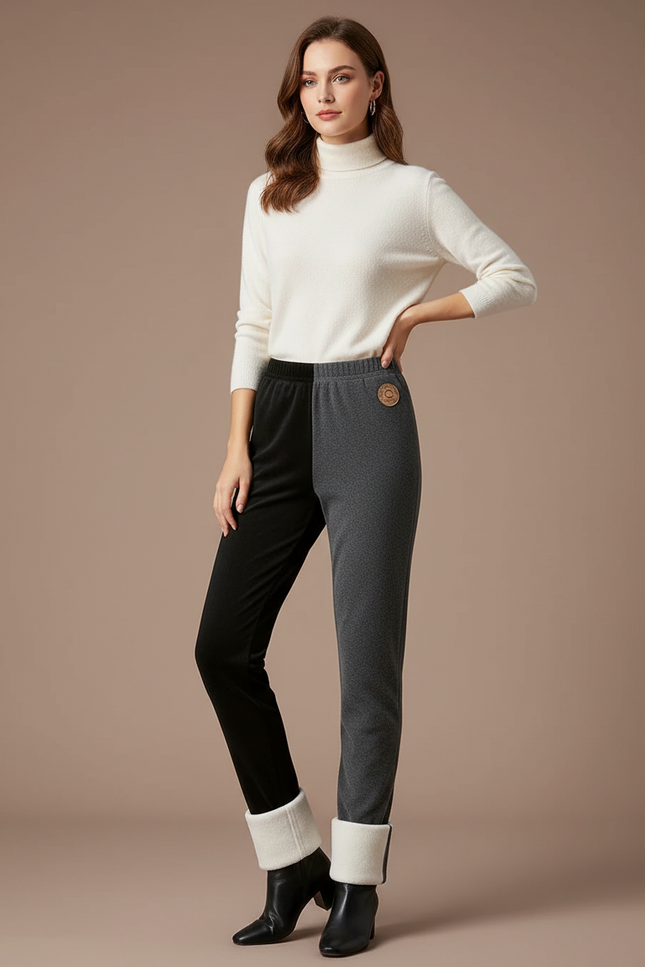 Pantalon Velours Bicolore Chaud Doublé Polaire Femme - Multicolore