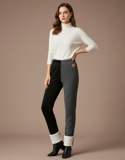 Pantalon Velours Bicolore Chaud Doublé Polaire Femme - Multicolore