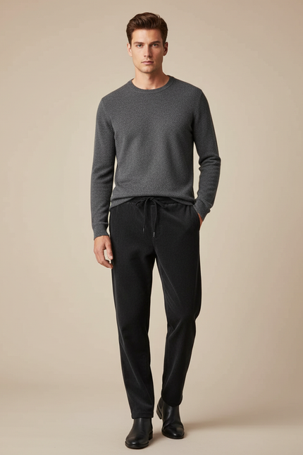 Pantalon Velours Côtelé Noir Décontracté Cordon Élastique Homme - Cordé