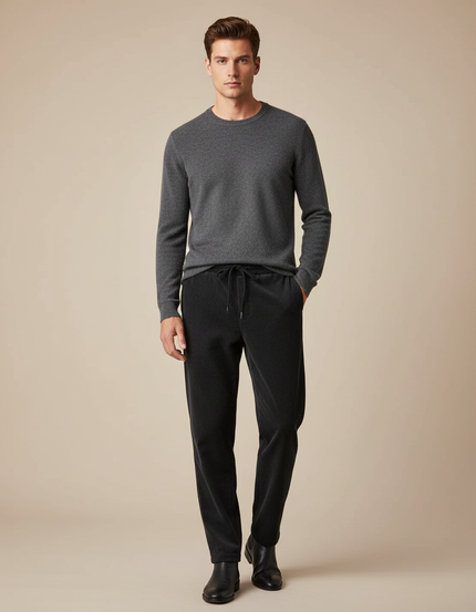 Pantalon Velours Côtelé Noir Décontracté Cordon Élastique Homme - Cordé