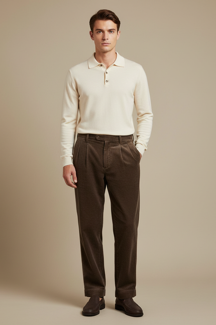 Pantalon Velours Côtelé Marron Droit Confortable Homme - Cordé