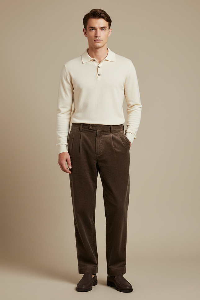 Pantalon Velours Côtelé Marron Droit Confortable Homme - Cordé