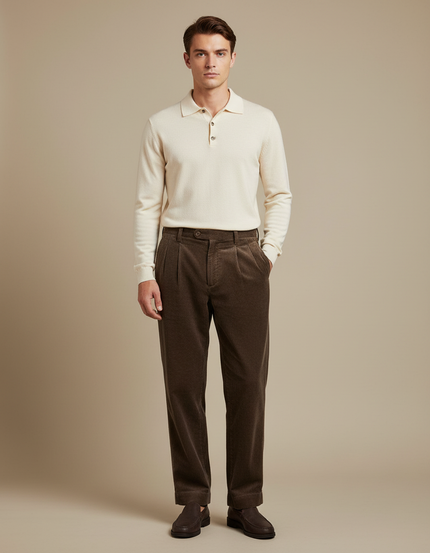 Pantalon Velours Côtelé Marron Droit Confortable Homme - Cordé