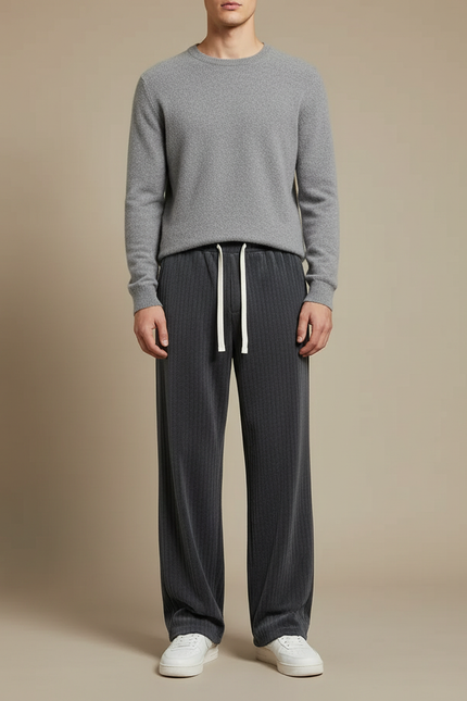 Pantalon Velours Côtelé Gris Ample Confortable Droit Homme - Cordé