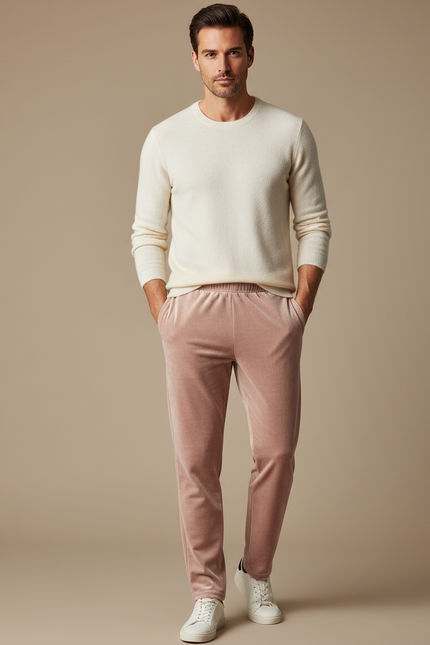 Pantalon Velours Rose Doux Homme Décontracté Confortable