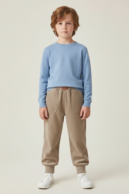 Pantalon Velours Beige Décontracté Molletonné Enfant