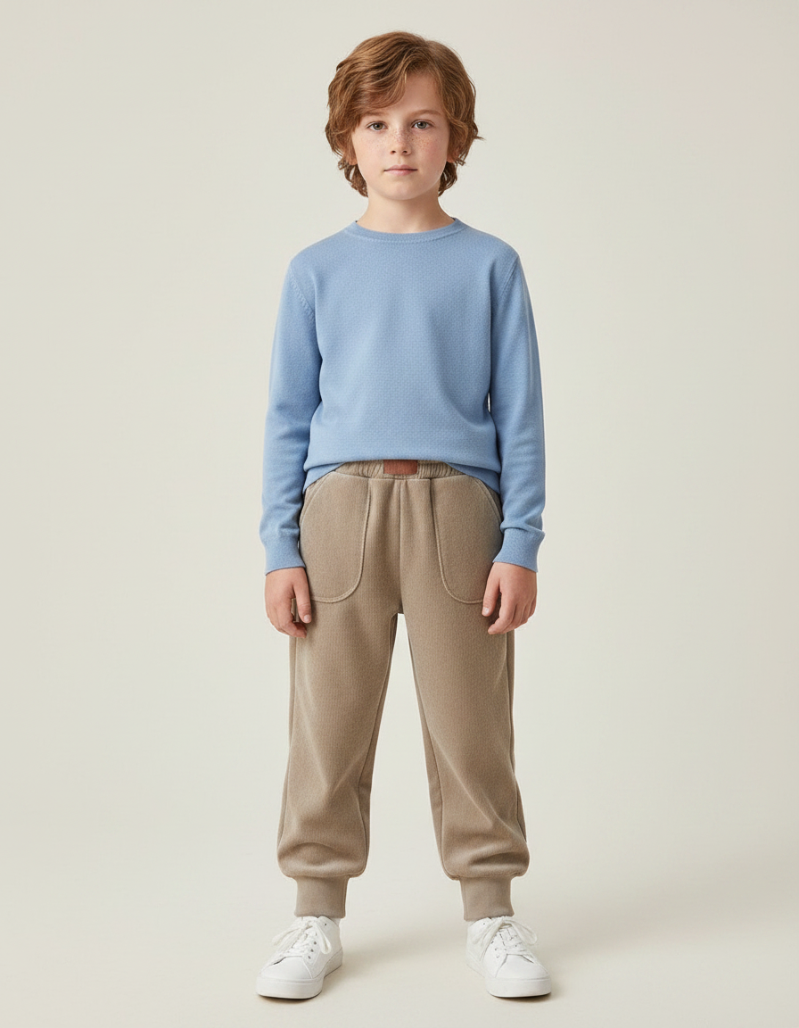 Pantalon Velours Beige Décontracté Molletonné Enfant