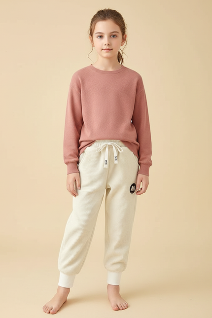 Pantalon Velours Côtelé Crème Enfant Confortable Chaud - Beige Cordé