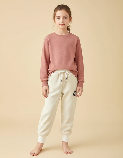 Pantalon Velours Côtelé Crème Enfant Confortable Chaud - Beige Cordé