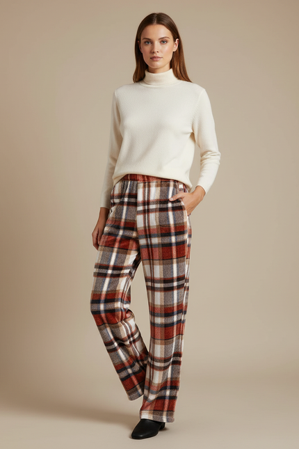 Pantalon Velours Plaid Flannel Chaud Épais Femme - Multicolore Molleton