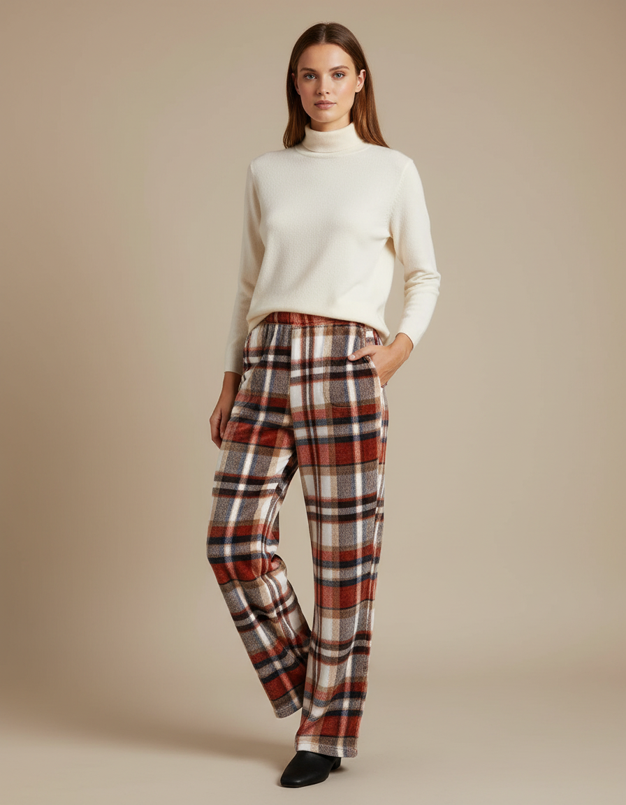 Pantalon Velours Plaid Flannel Chaud Épais Femme - Multicolore Molleton