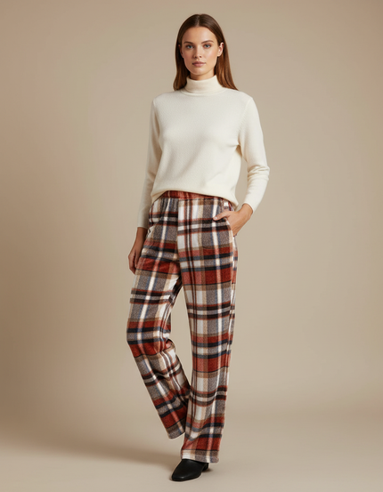 Pantalon Velours Plaid Flannel Chaud Épais Femme - Multicolore Molleton