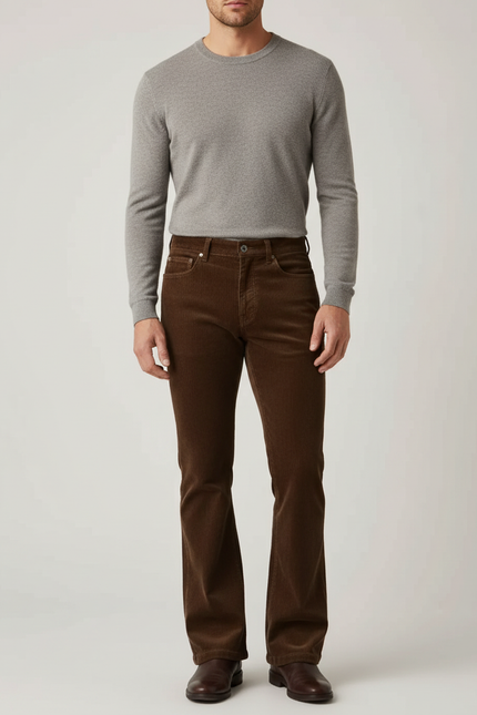 Pantalon Velours Côtelé Marron Évasé Homme Ajusté - Cordé