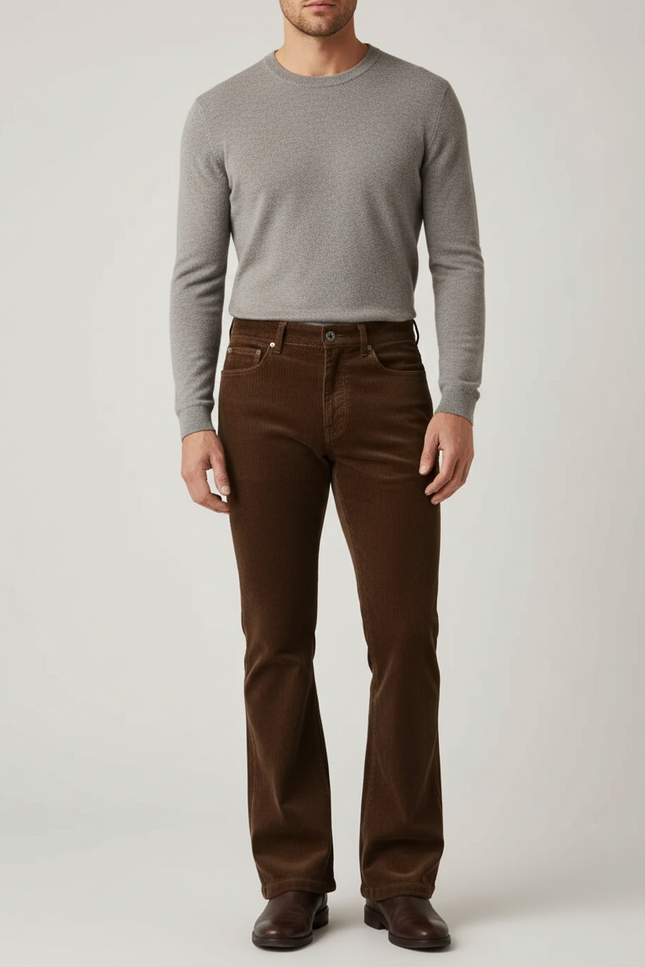 Pantalon Velours Côtelé Marron Évasé Homme Ajusté - Cordé