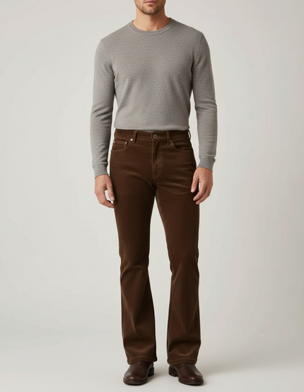 Pantalon Velours Côtelé Marron Évasé Homme Ajusté - Cordé