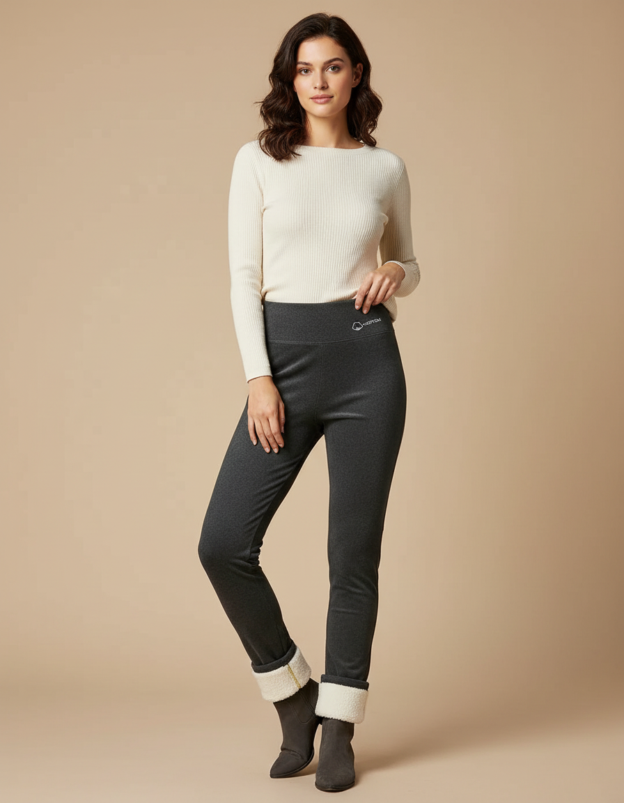 Pantalon Velours Gris Slim Taille Haute Molletonné Femme