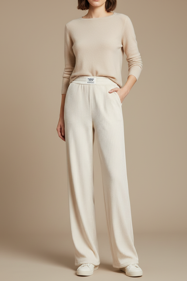 Pantalon Velours Côtelé Crème Ample Décontracté Élégant - Beige