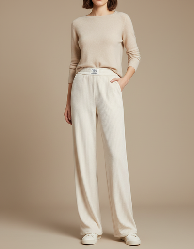Pantalon Velours Femme Beige