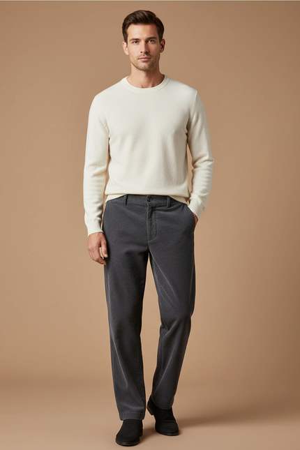 Pantalon Velours Côtelé Gris Droit Homme Décontracté Chaud - Cordé