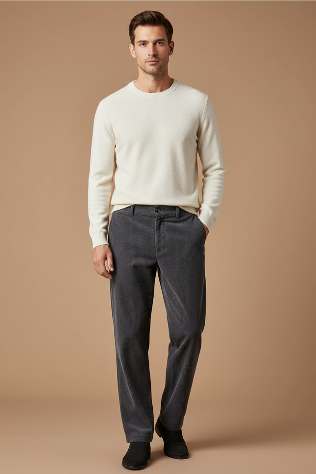 Pantalon Velours Côtelé Gris Droit Homme Décontracté Chaud - Cordé