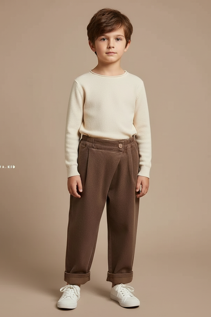 Pantalon Velours Marron Ample Décontracté Enfant Printemps