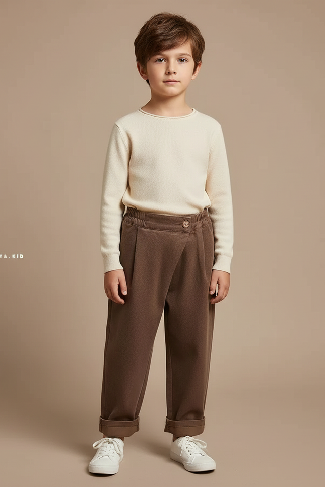 Pantalon Velours Marron Ample Décontracté Enfant Printemps