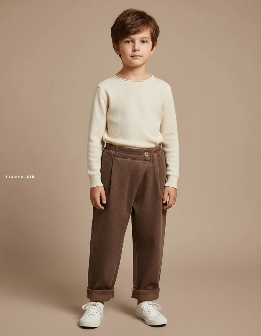 Pantalon Velours Marron Ample Décontracté Enfant Printemps