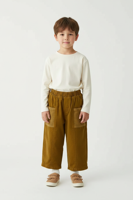 Pantalon Velours Marron Côtelé Droit Enfant Décontracté - Cordé