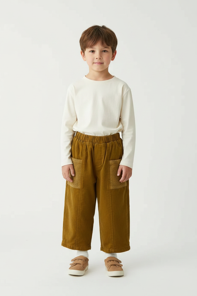 Pantalon Velours Marron Côtelé Droit Enfant Décontracté - Cordé