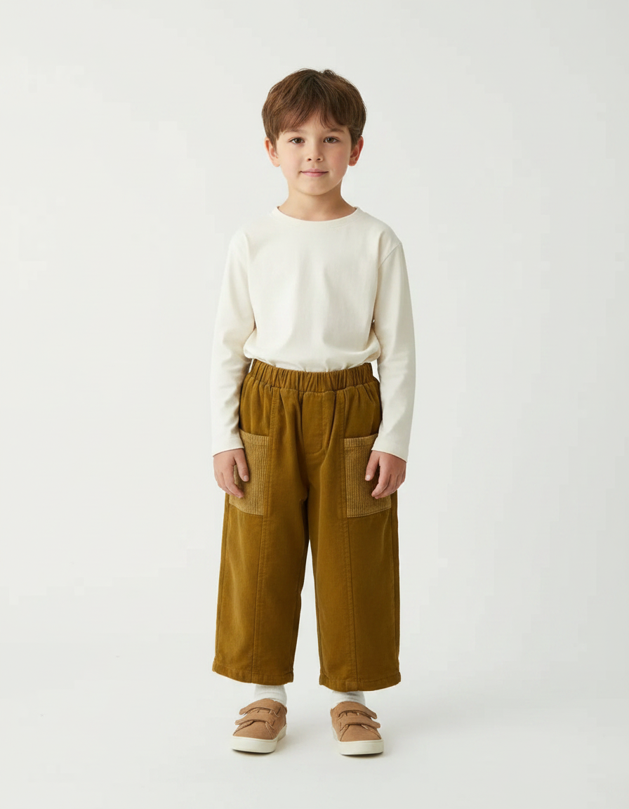 Pantalon Velours Marron Côtelé Droit Enfant Décontracté - Cordé