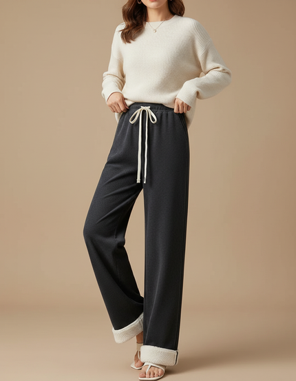 Pantalon Velours Côtelé Noir Droit Chaud Femme - Cordé