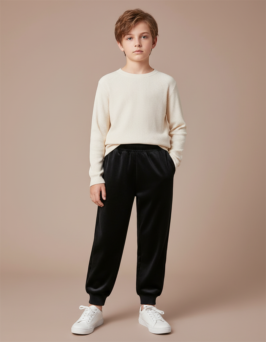 Pantalon Velours Noir Jogger Enfant Doux Confortable