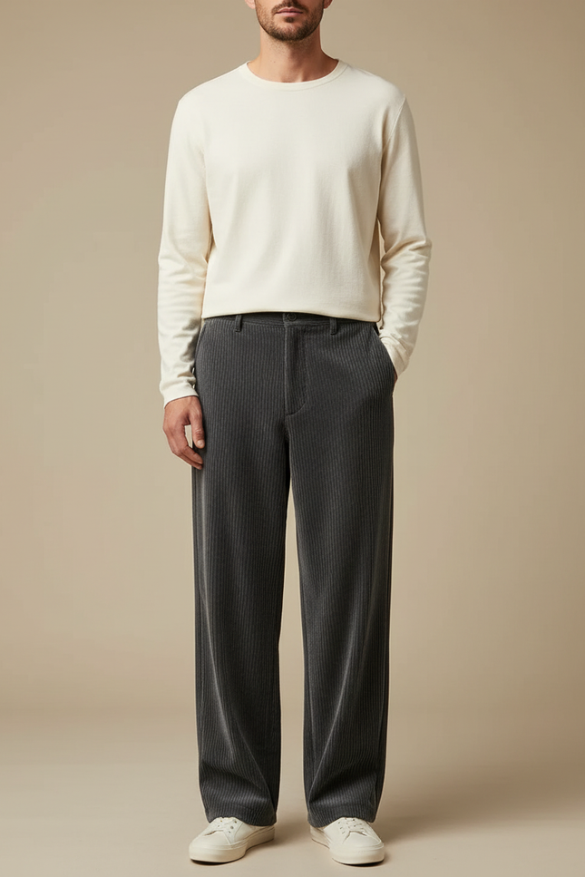 Pantalon Velours Wide Leg - Gris Cordé
