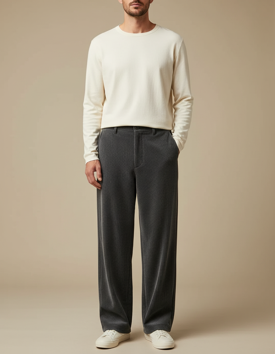 Pantalon Velours Wide Leg - Gris Cordé