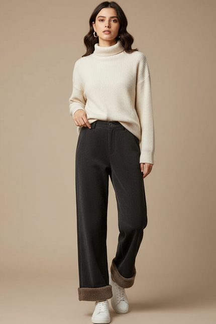 Pantalon Velours Gris Côtelé Ample Doublé Polaire