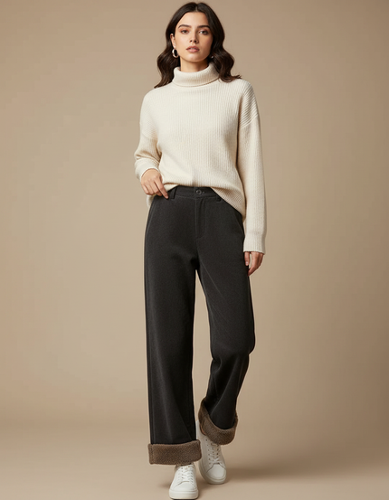 Pantalon Velours Gris Côtelé Ample Doublé Polaire