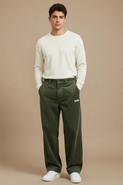 Pantalon Velours Homme Vert Large - Cordé