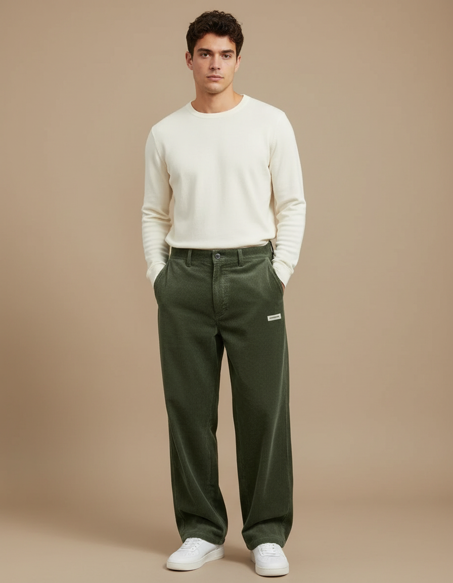 Pantalon Velours Homme Vert Large - Cordé