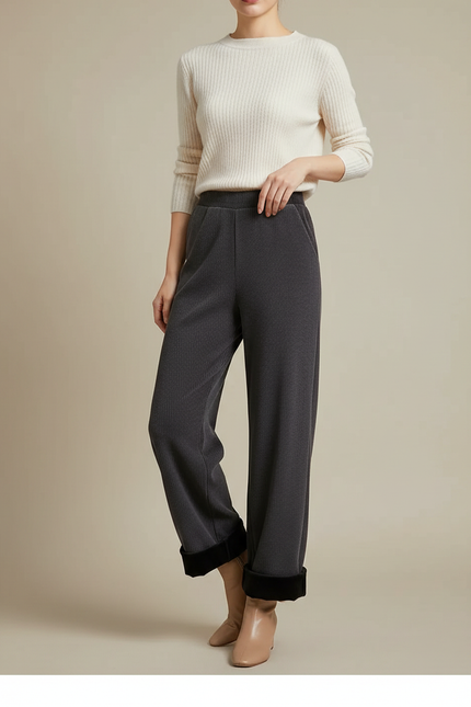 Pantalon Velours Gris Côtelé Ample Doublé Femme - Cordé