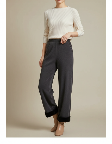 Pantalon Velours Gris Côtelé Ample Doublé Femme - Cordé