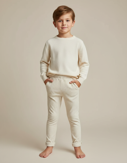 Pantalon Velours Côtelé Écru Élastique Enfant - Beige Cordé