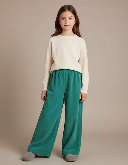 Pantalon Velours Côtelé Vert Ample Décontracté Fille - Cordé